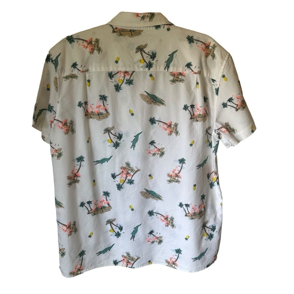 American Eagle Tropical Beach Flamingo Print White Short Sleeve Button Down M - Picture 2 of 7